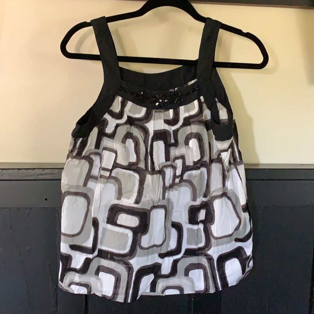 Ana PM black greys sleeveless floral beaded top